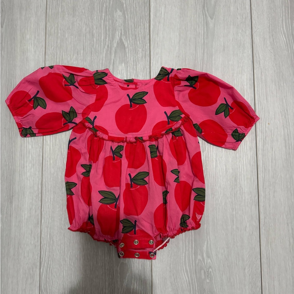 Pink Chicken Apple Print Baby Romper